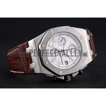 Swiss Audemars Piguet Royal Oak Offshore White Dial Stainless Steel Case Brown Leather Strap  622848