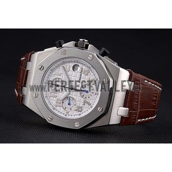 Swiss Audemars Piguet Royal Oak Offshore White Dial Stainless Steel Case Brown Leather Strap  622848