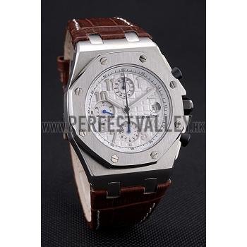 Swiss Audemars Piguet Royal Oak Offshore White Dial Stainless Steel Case Brown Leather Strap  622848