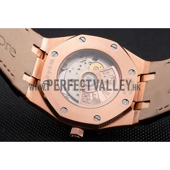 Cheap Swiss Audemars Piguet Royal Oak White Dial Gold Case With Diamonds Brown Leather Strap