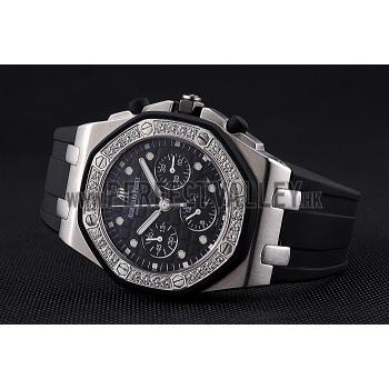 Replica Swiss Audemars Piguet Royal Oak Chronometer Black Dial Diamond Bezel Stainless Steel Case Black Rubber Strap  622867