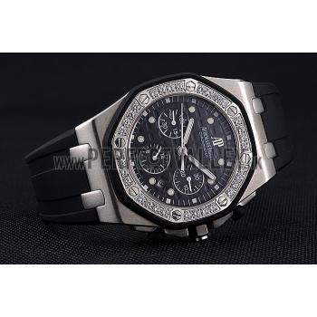 Replica Swiss Audemars Piguet Royal Oak Chronometer Black Dial Diamond Bezel Stainless Steel Case Black Rubber Strap  622867