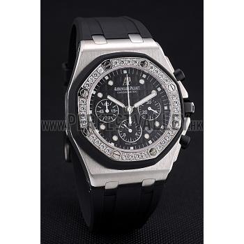 Replica Swiss Audemars Piguet Royal Oak Chronometer Black Dial Diamond Bezel Stainless Steel Case Black Rubber Strap  622867