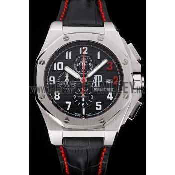 Replica Audemars Piguet Royal Oak Offshore Shaquille O'Neal Black Dial Stainless Steel Case Black Leather Strap