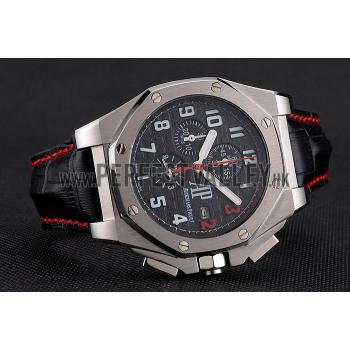 Replica Audemars Piguet Royal Oak Offshore Shaquille O'Neal Black Dial Stainless Steel Case Black Leather Strap