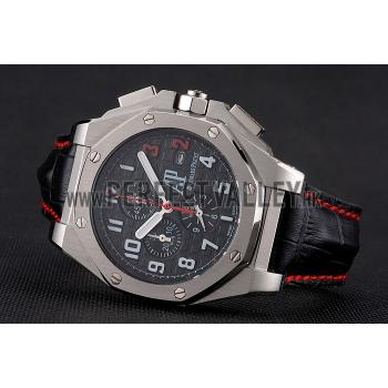 Replica Audemars Piguet Royal Oak Offshore Shaquille O'Neal Black Dial Stainless Steel Case Black Leather Strap