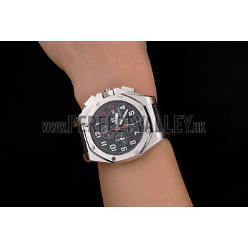 Replica Audemars Piguet Royal Oak Offshore Shaquille O'Neal Black Dial Stainless Steel Case Black Leather Strap