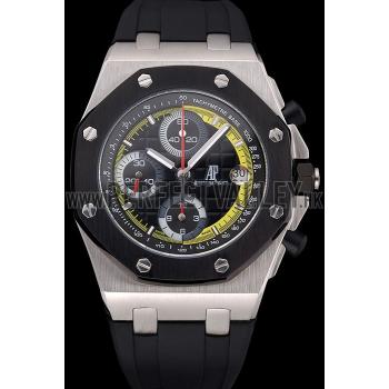 Replica Swiss Audemars Piguet Royal Oak Offshore Black And Yellow Dial Stainless Steel Case Black Rubber Strap  622855