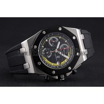 Replica Swiss Audemars Piguet Royal Oak Offshore Black And Yellow Dial Stainless Steel Case Black Rubber Strap  622855