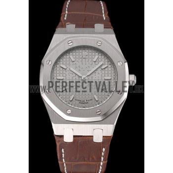 Audemars Piguet Royal Oak Fondation Gray Dial Stainless Steel Case Brown Leather Strap Replica