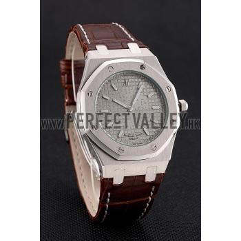 Audemars Piguet Royal Oak Fondation Gray Dial Stainless Steel Case Brown Leather Strap Replica