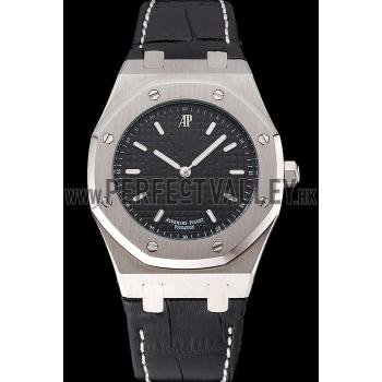 Audemars Piguet Royal Oak Fondation Black Dial Stainless Steel Case Black Leather Strap