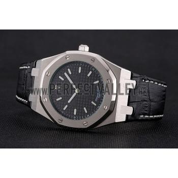 Audemars Piguet Royal Oak Fondation Black Dial Stainless Steel Case Black Leather Strap