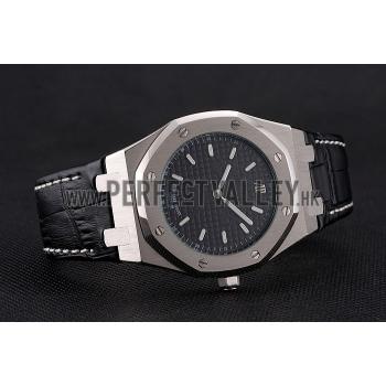 Audemars Piguet Royal Oak Fondation Black Dial Stainless Steel Case Black Leather Strap