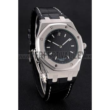 Audemars Piguet Royal Oak Fondation Black Dial Stainless Steel Case Black Leather Strap