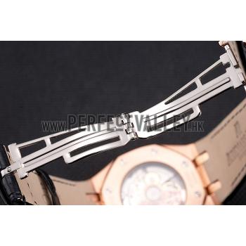 Swiss Audemars Piguet Royal Oak Black Dial Gold Case Black Leather Strap