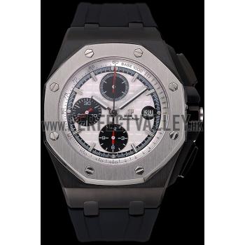 Swiss Audemars Piguet Royal Oak Offshore Chronograph White Dial Black Steel Case Black Rubber Strap  622862