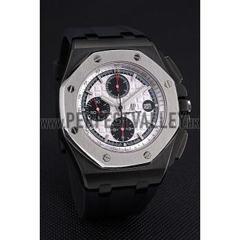 Swiss Audemars Piguet Royal Oak Offshore Chronograph White Dial Black Steel Case Black Rubber Strap  622862