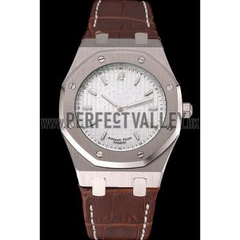 Audemars Piguet Royal Oak Fondation White Dial Stainless Steel Case Brown Leather Strap