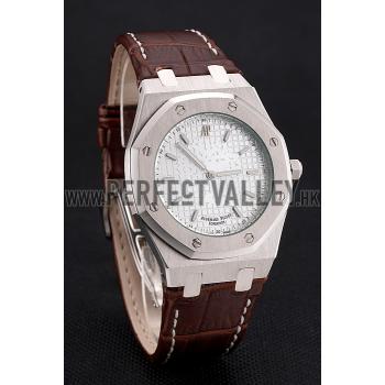 Audemars Piguet Royal Oak Fondation White Dial Stainless Steel Case Brown Leather Strap