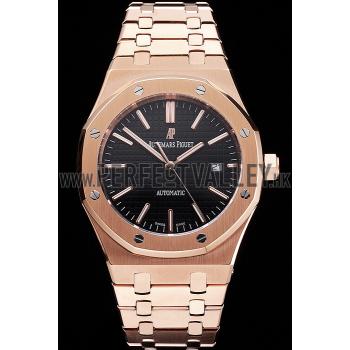 Swiss Audemars Piguet Royal Oak Black Dial Rose Gold Case And Bracelet