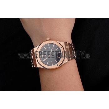 Swiss Audemars Piguet Royal Oak Black Dial Rose Gold Case And Bracelet