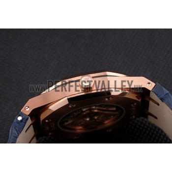 Swiss Audemars Piguet Royal Oak Blue Dial Gold Case Blue Leather Strap Replica