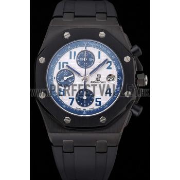 Swiss Audemars Piguet Royal Oak Offshore White And Blue Dial Black Steel Case Black Rubber Strap  622852 Replica