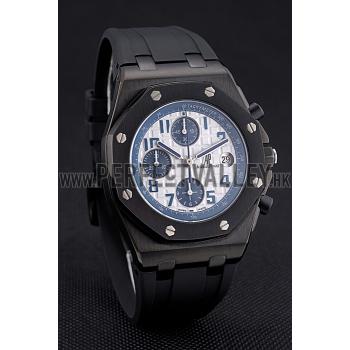 Swiss Audemars Piguet Royal Oak Offshore White And Blue Dial Black Steel Case Black Rubber Strap  622852 Replica