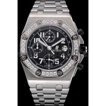 Swiss Audemars Piguet Royal Oak Offshore Black Dial Diamond Bezel Stainless Steel Case And Bracelet  622873 Replica