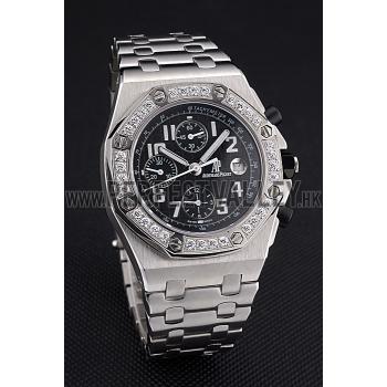 Swiss Audemars Piguet Royal Oak Offshore Black Dial Diamond Bezel Stainless Steel Case And Bracelet  622873 Replica