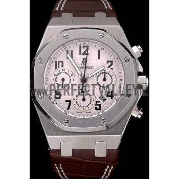 Swiss Audemars Piguet Royal Oak Chronograph White Dial Stainless Steel Case Brown Leather Strap  622864