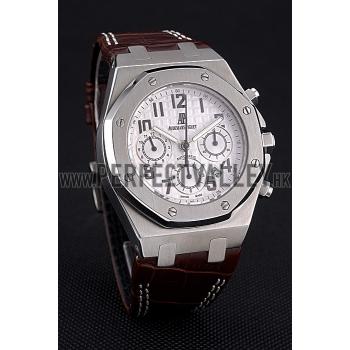 Swiss Audemars Piguet Royal Oak Chronograph White Dial Stainless Steel Case Brown Leather Strap  622864