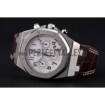 Swiss Audemars Piguet Royal Oak Chronograph White Dial Stainless Steel Case Brown Leather Strap  622864