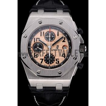 Swiss Audemars Piguet Royal Oak Offshore Gold Dial Stainless Steel Case Black Leather Strap  622849