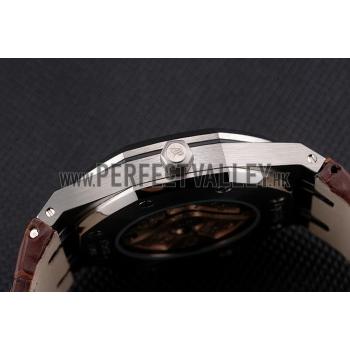 Swiss Audemars Piguet Royal Oak White Dial Stainless Steel Case Brown Leather Strap