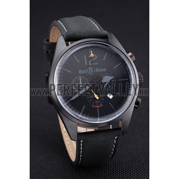 Bell and Ross BR126 Flyback Black Dial Black Case Black Suede Leather Strap Replica