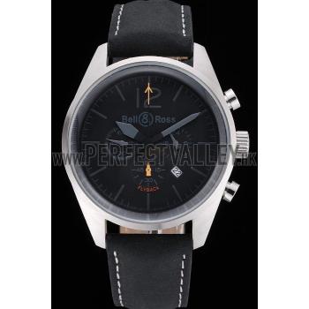 Replica Bell and Ross BR126 Flyback Black Dial Silver Case Black Suede Leather Strap