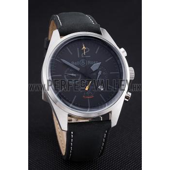 Replica Bell and Ross BR126 Flyback Black Dial Silver Case Black Suede Leather Strap