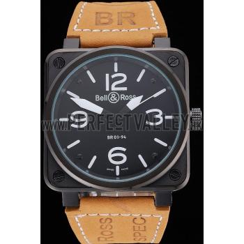 Bell and Ross BR 01-94 Black Dial Black Case Brown Leather Strap Replica