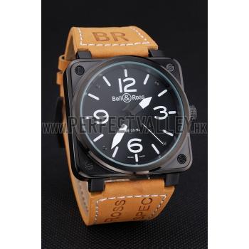 Bell and Ross BR 01-94 Black Dial Black Case Brown Leather Strap Replica