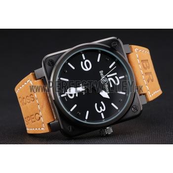 Bell and Ross BR 01-94 Black Dial Black Case Brown Leather Strap Replica