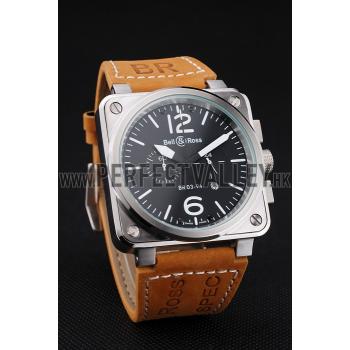 Bell And Ross BR 03-94 Black Dial Silver Case Brown Leather Strap HM04567