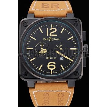 Bell and Ross BR 03-94 Black Dial Black Case Brown Leather Strap