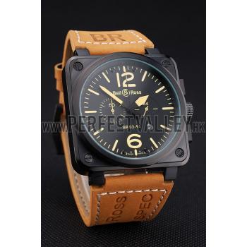 Bell and Ross BR 03-94 Black Dial Black Case Brown Leather Strap