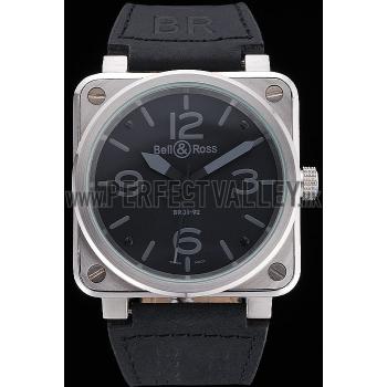 Bell and Ross BR 01-92 Black Dial Silver Case Black Leather Strap