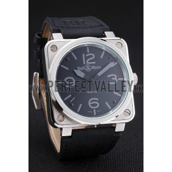 Bell and Ross BR 01-92 Black Dial Silver Case Black Leather Strap