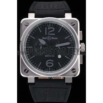 Replica Bell and Ross BR 03-94 Black Dial Silver Case Black Leather Strap