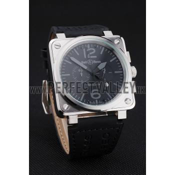 Replica Bell and Ross BR 03-94 Black Dial Silver Case Black Leather Strap