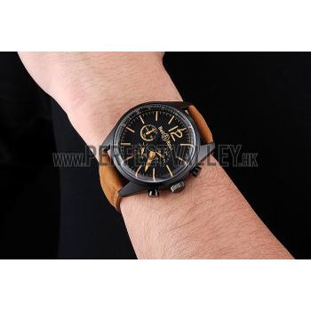 Cheap Bell and Ross BR126 Flyback Black Dial Black Case Gold Numerals Brown Suede Leather Strap